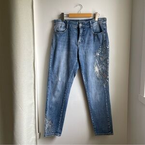 Melanie Lyne Pale Blue Relaxed Jeans w/Sparkly Embroidery